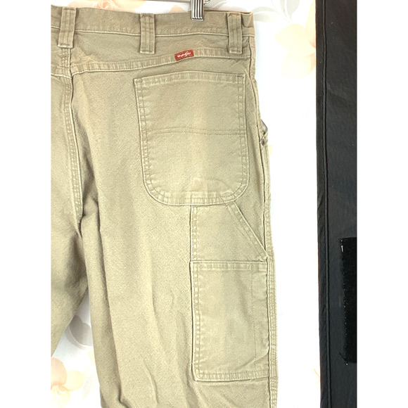 Wrangler Work Pants Mens 40x30 Beige Green Jeans Cargo Hammer Strap Pockets - Picture 8 of 11